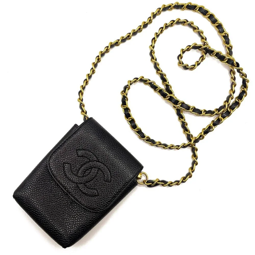 Authentic CHANEL Vintage Mini Flap Bag Caviar Pouch Cigarette Case Crossbody - Picture 3 of 15